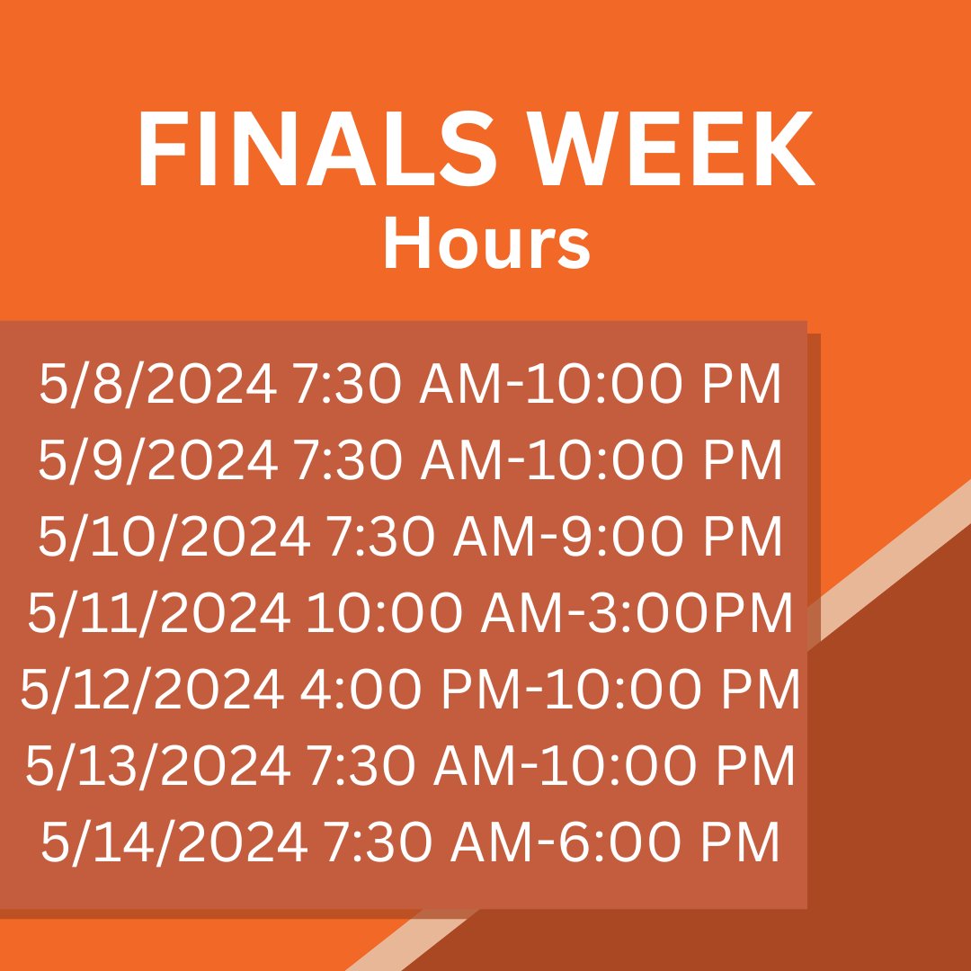 EnsorLRC's tweet photo. Good Luck with finals; here is a look at the library hours for that week! https://t.co/54SBFuxYjA