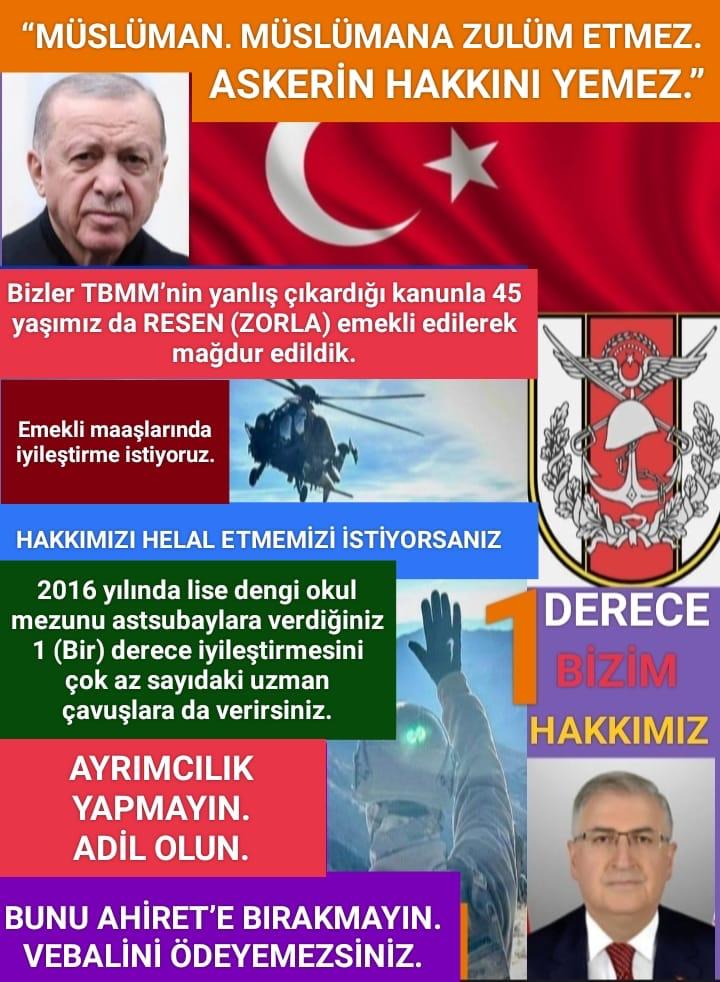 <a href="/veysel_tor/">Veysel tor</a> <a href="/GKSALSLAM591846/">GÖKSAL İSLAM TEMUD</a> <a href="/tcsavunma/">T.C. Millî Savunma Bakanlığı</a> <a href="/suleymansoylu/">Süleyman Soylu</a> <a href="/NumanKurtulmus/">Numan Kurtulmuş</a> <a href="/AvOzlemZengin/">Av. Özlem Zengin 🇹🇷</a> <a href="/TugrulTurkes/">Y. Tuğrul TÜRKEŞ</a> <a href="/celebimehmeta/">Mehmet Ali Çelebi</a> <a href="/sebnembursali/">Şebnem Bursalı</a> <a href="/eyupkadirinan/">Eyyüp Kadir İnan</a> <a href="/yasarkirkpinarr/">YAŞAR KIRKPINAR</a> <a href="/jsarieroglu/">Jülide Sarıeroğlu 🇹🇷</a> <a href="/Murat_Alparslan/">Murat Alparslan</a> <a href="/kurtcancelebi/">Kurtcan Çelebi</a> <a href="/ZehraNurAydemr/">Zehranur Aydemir</a> <a href="/selvacam/">Lütfiye Selva Çam 🇹🇷</a> <a href="/orhanyegin/">Orhan YEGİN</a> <a href="/zeynepyildiztr/">Zeynep Yıldız</a> <a href="/leylasahinusta/">Dr. Leyla Şahin Usta 🇹🇷</a> <a href="/DrOmerileri/">Dr. Ömer İleri</a> <a href="/AAsumanErdogan/">Asuman Erdoğan 🇹🇷</a> <a href="/RTErdogan/">Recep Tayyip Erdoğan</a> <a href="/TC_icisleri/">T.C. İçişleri Bakanlığı</a> <a href="/tcbestepe/">T.C. Cumhurbaşkanlığı</a> <a href="/_cevdetyilmaz/">Cevdet Yılmaz</a> <a href="/yilmaztunc/">Yılmaz TUNÇ</a> <a href="/Mahi_Nur/">Mahi_Nur</a> <a href="/memetsimsek/">Mehmet Simsek</a> <a href="/aBayraktar1/">Alparslan Bayraktar</a> <a href="/mehmetozhaseki/">Mehmet Özhaseki</a> <a href="/HakanFidan/">Hakan Fidan</a> <a href="/OA_BAK/">Dr. Osman Aşkın Bak</a> <a href="/AliYerlikaya/">Ali Yerlikaya</a> <a href="/MehmetNuriErsoy/">Mehmet Nuri Ersoy</a> <a href="/Yusuf__Tekin/">Yusuf Tekin</a> <a href="/yasargulertc/">Yaşar Güler</a> <a href="/drfahrettinkoca/">Dr. Fahrettin Koca</a> <a href="/mfatihkacir/">Mehmet Fatih KACIR</a> <a href="/ibrahimyumakli/">İbrahim Yumaklı</a> <a href="/omerbolatTR/">Prof. Dr. Ömer Bolat</a> <a href="/a_uraloglu/">Abdulkadir URALOĞLU</a> <a href="/dbdevletbahceli/">Devlet Bahçeli</a> <a href="/alitilkici38/">Ali Tilkici 🇹🇷</a> @ErbakanFatih <a href="/iletisim/">T.C. İletişim Başkanlığı</a> <a href="/TSKGnkur/">TSK</a> <a href="/erkanakcay45/">Erkan Akçay</a> youtu.be/bld0ChGawQw
#UzmanÇavuş
🇹🇷 TÜRKİYE DUYDU 🇹🇷
HAKKIMIZ YENDİ
ALLAH AŞKINA BU SORUNU ÇÖZÜN LÜTFEN
6000 sayılı kanun ve 45 yaş sebebiyle 2900 uzman çavuş RESEN (ZORLA) emekli edilerek derece ilerlemesi yapamadı
1833 ek göstergeden 5 yıl (100-400 TL arası) eksik maaş aldı