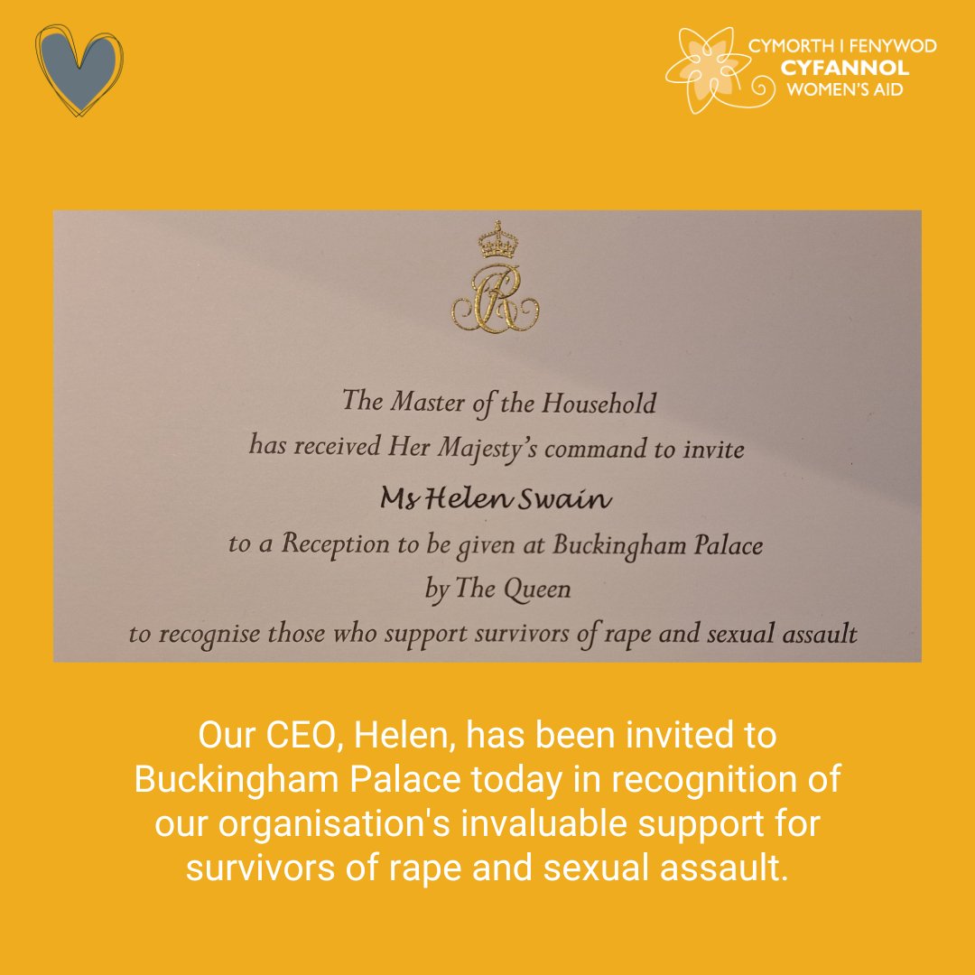 Our CEO, Helen, has been invited to Buckingham Palace in recognition of our charity's invaluable support for survivors of rape & sexual assault. She’ll be joining representatives from organisations across the UK; all of whom are dedicated to empowering survivors of sexual abuse.
