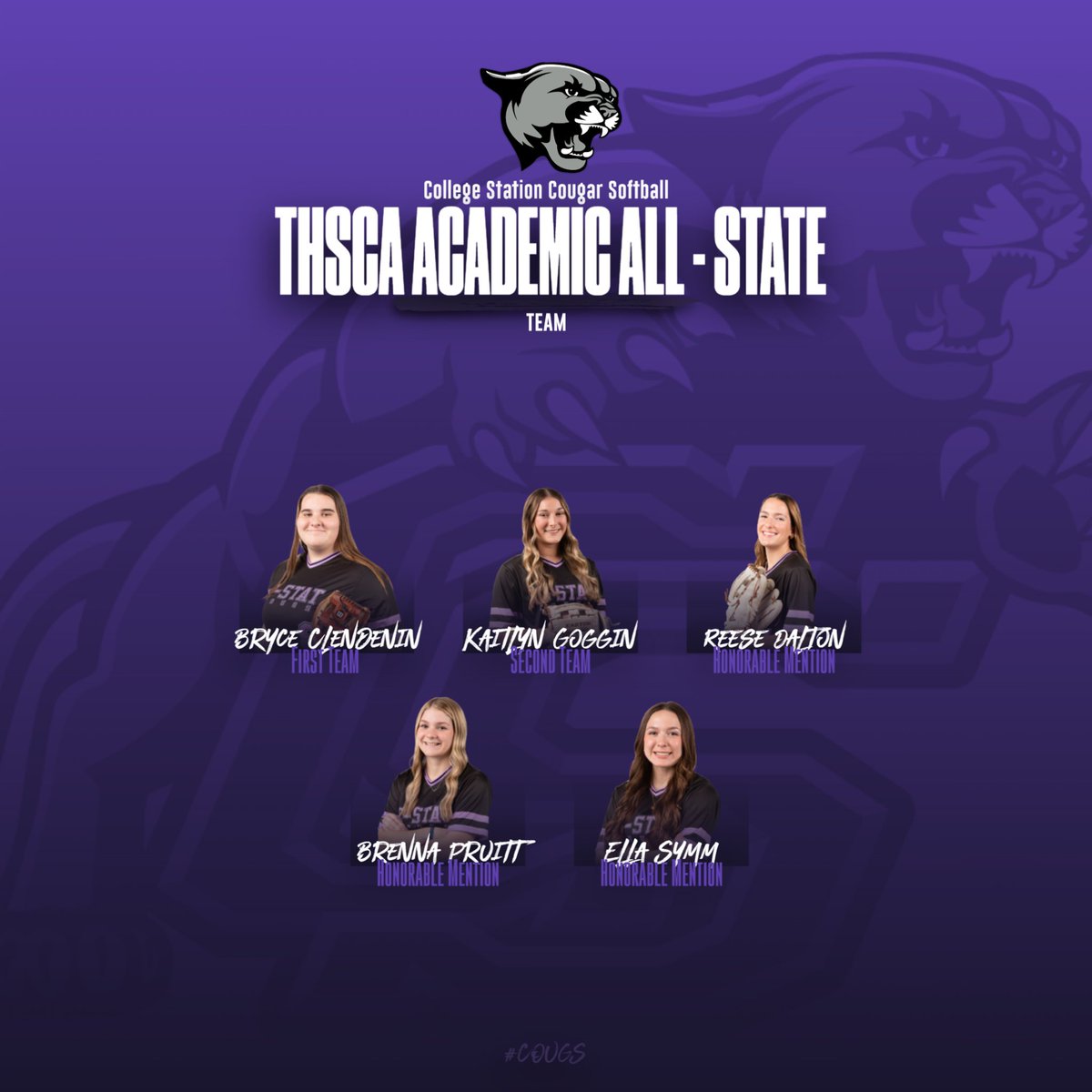 This Senior class continues to impress! They are leaders in the classroom that represent Cougar Softball well in everything they do!  #THSCA #Cougs #STUDENTathlete