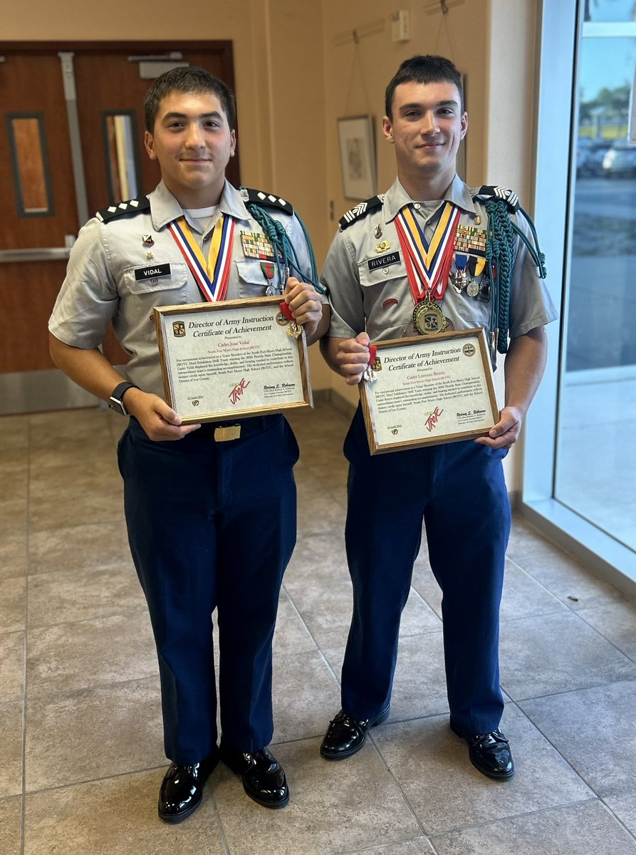 EdMathews's tweet image. Congratulations to Lorenzo Rivera and Jose Vidal! They were honored at the school board meeting last night for winning the JROTC state championship in Dual Exhibition. #TeamSouth #JROTC