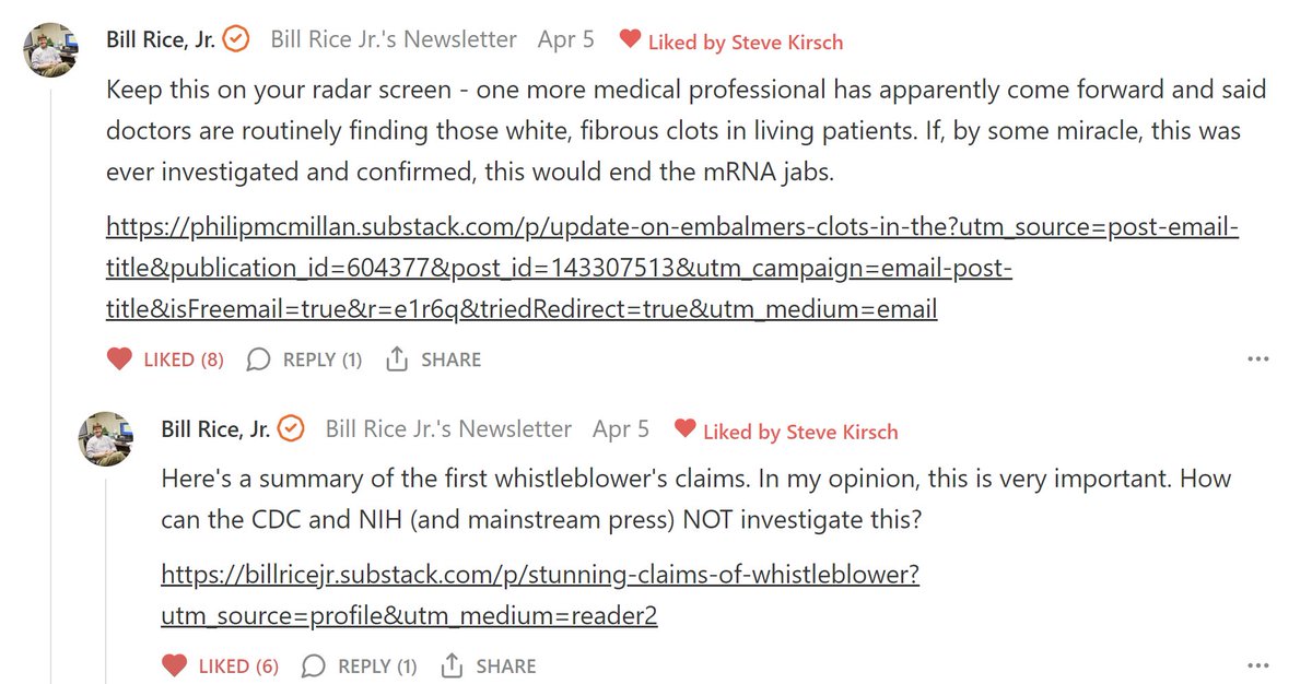The white fibrous clots caused by the COVID shots shall continue until everyone is dead, apparently. Check out this comment from my substack: