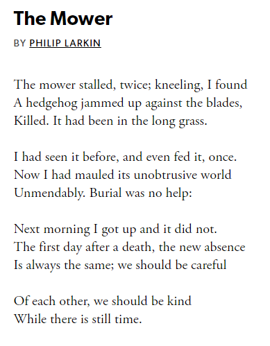 The first day after a death, the new absence Is always the same; we should be careful Of each other, we should be kind While there is still time