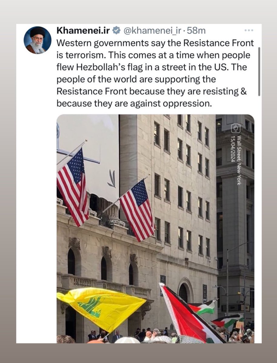 Iranian regime leader Khamenei PRAISES American students for waving the Hezbollah flag in New York and expresses his support for the ongoing protests. The Islamic leader said protesters are “resisting because they are against oppression.” Iran is the world’s largest state…