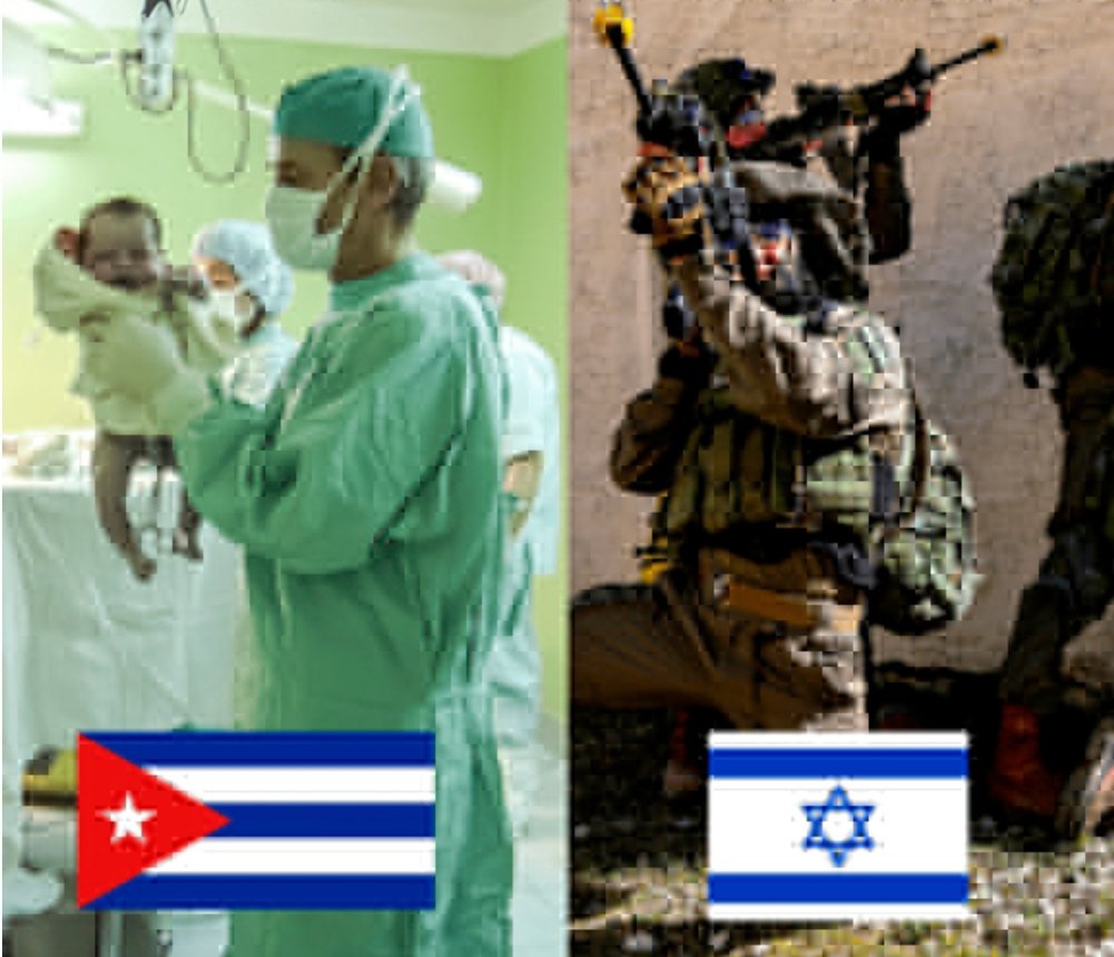 No hay peor ciego que el que no quiera ver la diferencia entre #Cuba e #IsraelTerrorista,  te lo resumo con esta imagen1👇