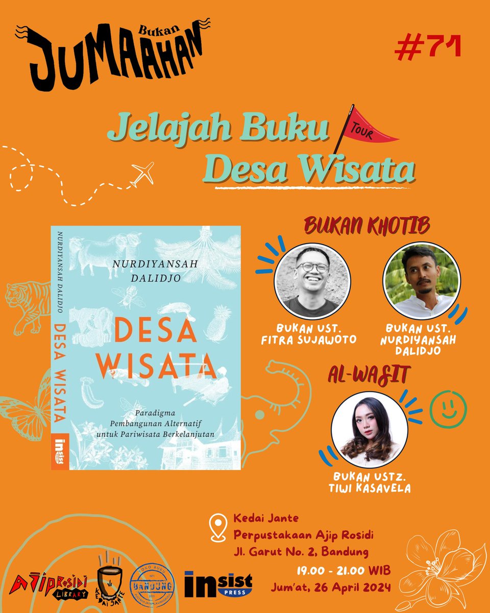 Untuk kawan-kawan di Bandung, mari jumpa tuk ngobrol buku Desa Wisata Kedai Jante/Perpustakaan Ajip Rosidi Jumat, 26 April 2024 Jam 7 malam Silakan datang ya! Makasih 🤗💞