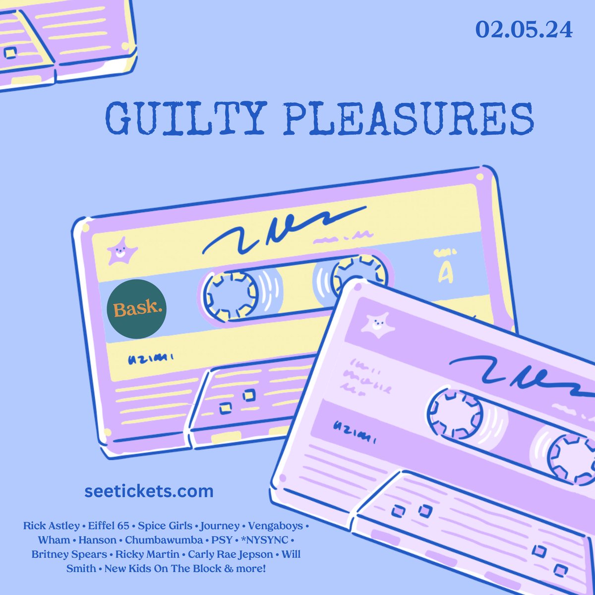 A Thursday special on the way next week. Guilty Pleasures : Rick Astley • Eiffel 65 • Spice Girls • Journey • Vengaboys • Wham • Hanson • Chumbawumba • PSY • *NYSYNC • Britney Spears • Ricky Martin • Carly Rae Jepson • Will Smith & more! seetickets.com/event/guilty-p…