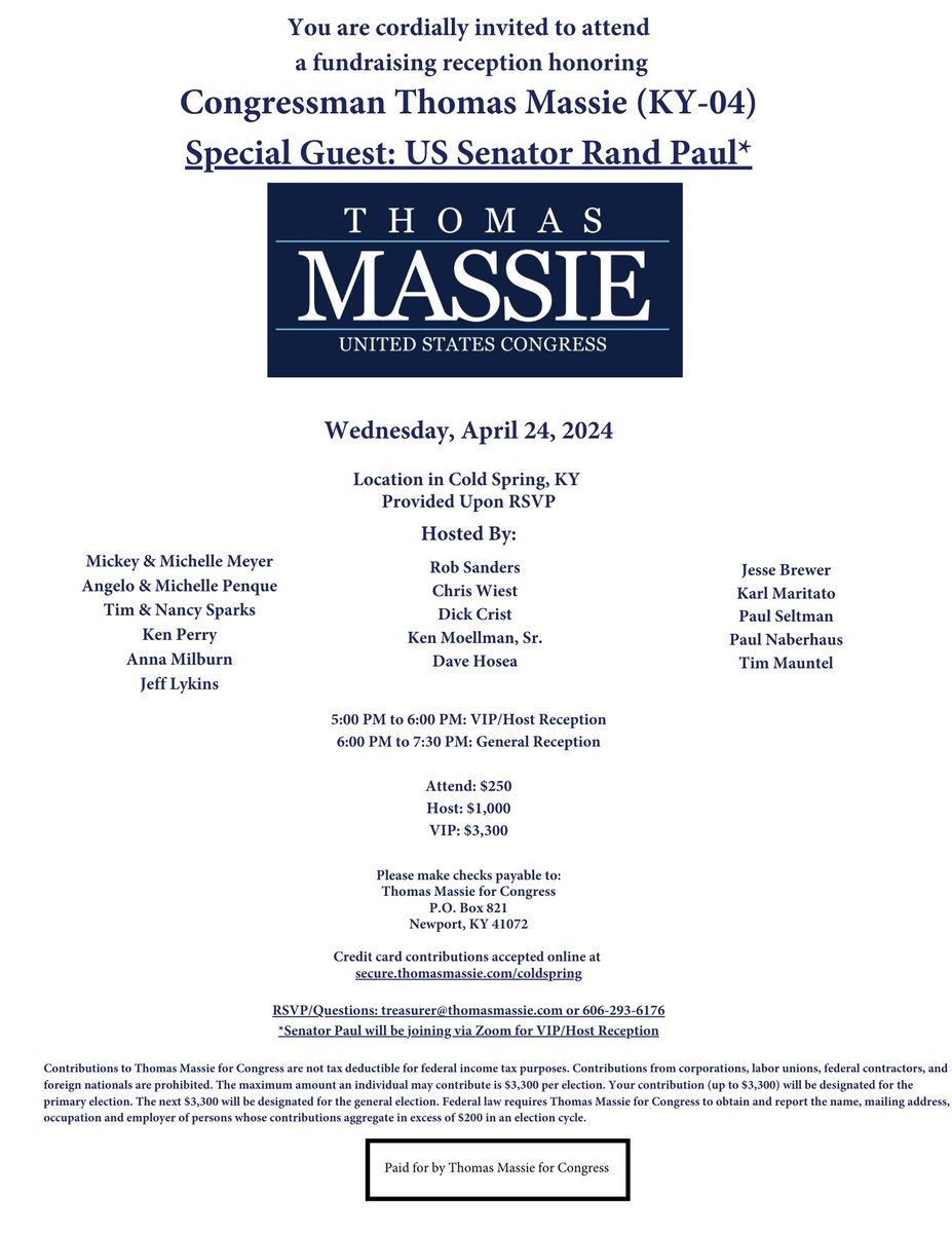 I’m looking forward to tonight’s fundraiser in Cold Spring, Kentucky! We have a lot of RSVP’s but there’s still room for a few more last minute guests to join! I hope to see you there! secure.thomasmassie.com/coldspring