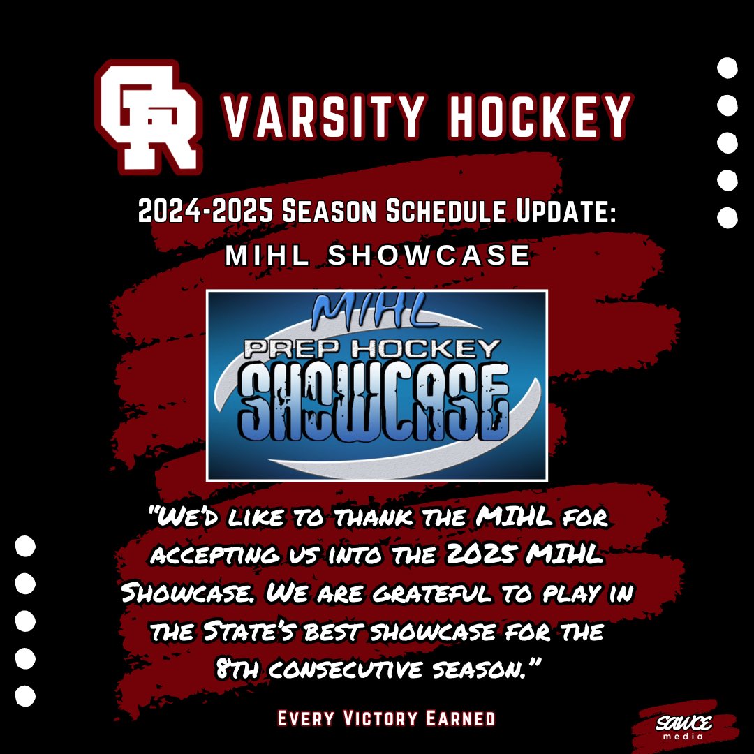 2024-2025 Season Schedule Update: We’d like to thank the MIHL for accepting us into the 2025 MIHL Showcase(@THEMIHLShowcase). We are grateful to play in the State’s best showcase for the 8th consecutive season.

#EveryVictoryEarned