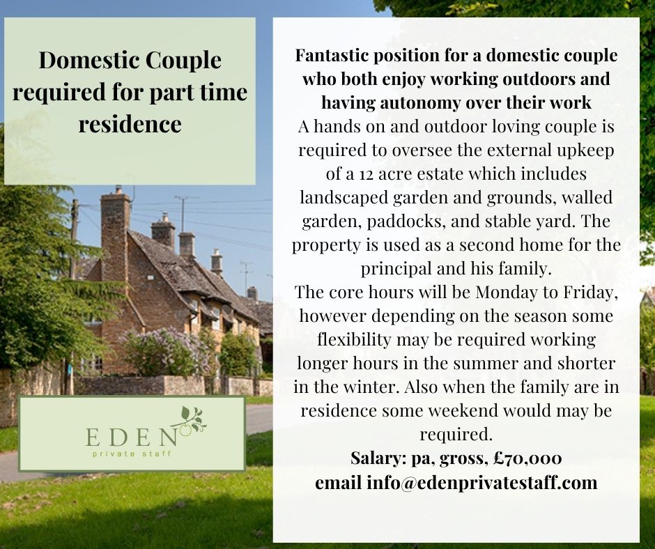 Domestic Couple required for part time residence in Oxfordshire!

edenprivatestaff.com/job/domestic-c…
#domesticstaff #domesticcouples #householdcouples #privatestaff #familyoffices #caretakercouple #guardiancouple