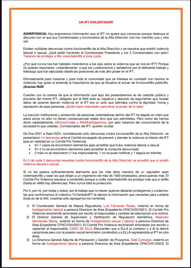 YoTambienIFT's tweet photo. 🟠Porque no les importó y lo quisieron dejar al olvido: UN IFT VIOLENTADOR
Con el reparto de la Alta Dirección del @IFT_MX y sus Comisionados @juarezmojica @sdiazg @ArturoRobles_R @RamiroCamacho67 
#SomosTodas #NoNosDejaremos https://t.co/B2NwQfknfQ