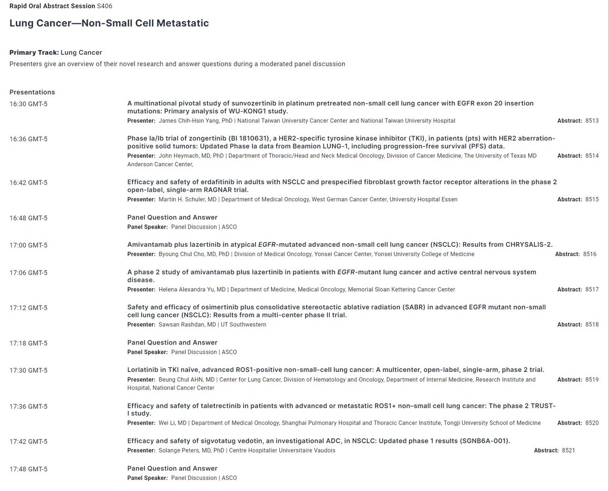 ⏰NOW OUT‼️#ASCO24 Abstract Titles 🔥Lung Cancer - Rapid Oral NSCLC Metastatic ☑️#8513 Sunvozertinib Dr.James CH Yang ☑️#8514 Zongertinib Dr.John Heymach ☑️#8520 Taletrectinib Dr.Wei Li ☑️#8521 SGNB6A-001 @peters_solange and others #LCSM @OncoAlert @ASCO