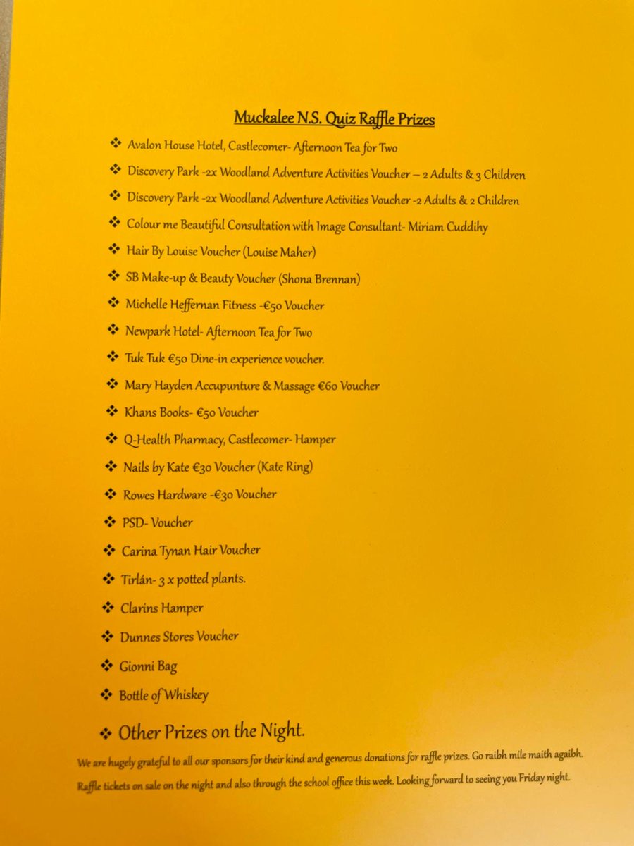 Raffle prizes that can be won! Tickets can be bought in school.
