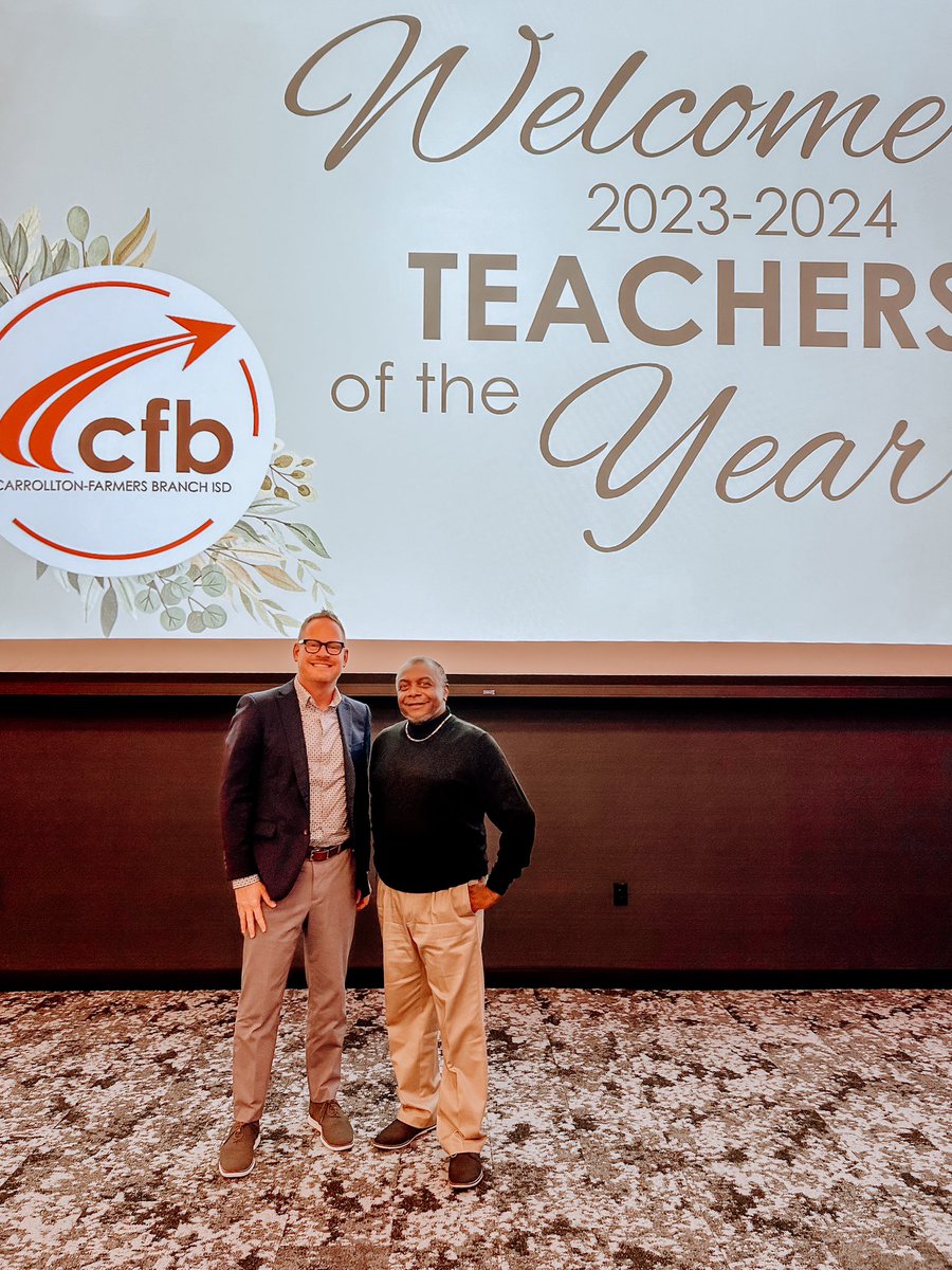 Celebrating our VFMS Teacher of the Year, Mr. Thrasher, this weekend at the CFB Teachers of the Year dinner 🙌🏼 #rowtheboat #fearlessfamily #cfbproud #teacheroftheyear @CFBISD @TheJRHughes