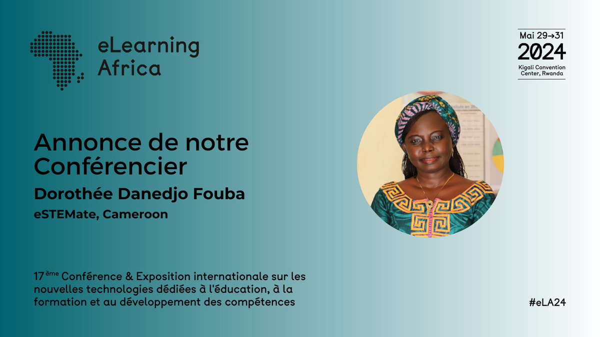 Dorothée Danedjo Fouba fera une présentation intitulée 'Usage du Kit edTech #SocialMediaCure pour le fact-checking et l'éradication du discours de haine' dans le cadre d'une démo découverte passionnante. elearning-africa.com/conference2024… #ela24 #formation