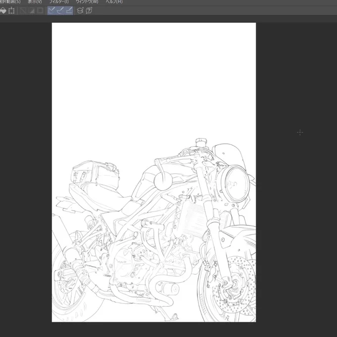 ネイキッドバイクの線画とても大変 