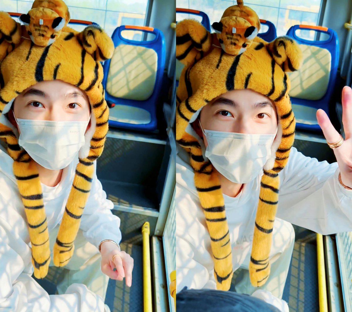He didn't buy the tiger hat, it’s a souvenir from tiger park!

[From Pic] A staff: 
every time we receive (special guests) we’d give them souvenirs. but to help promoting us without any reservation, he was the first one I’ve ever seen

🥰❤️
#杨洋 #YangYang #YangYang杨洋 #หยางหยาง
