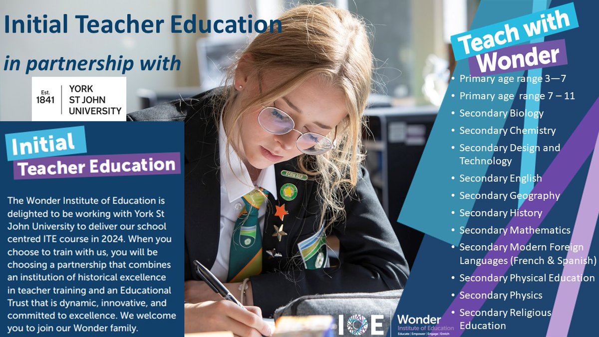 Always wanted to Teach? Join #TeachwithWonder for a #schoolcentredITE course in 2024. #TeacherTraining in Yorkshire working alongside #YorkStJohn University. Based at one of our fantastic #secondaryschools #eastyorkshire #Initialteachereducation @yorkstjohn @uniofyork @uniofhull