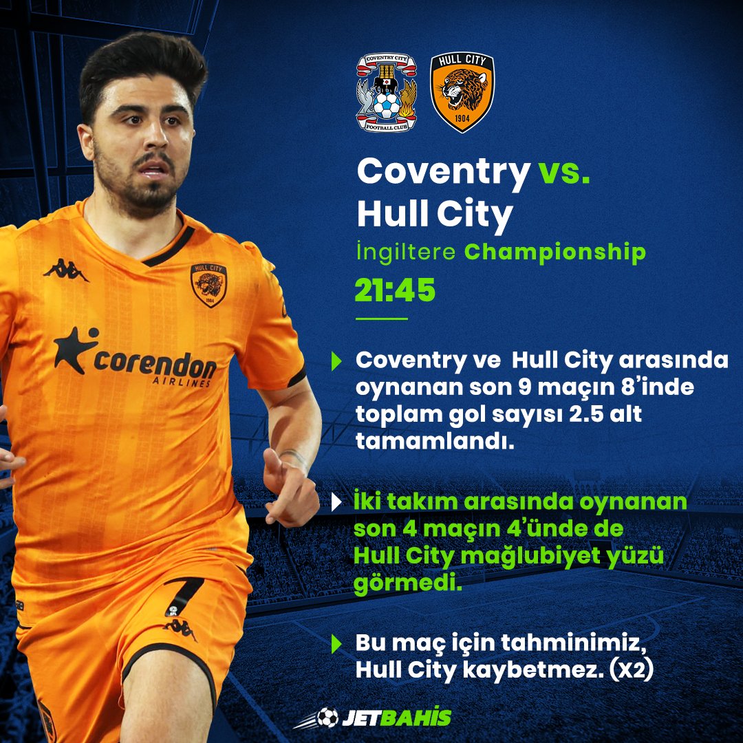 ⚔ Coventry ve Hull City arasında oynanan son 9 maçın 8'inde toplam gol sayısı 2.5 alt tamamlandı! #Jetbahis'in en özel oranları ile karşılaşmanın heyecanına ortak ol! Jetbahis Giriş: bit.ly/3RQvERG