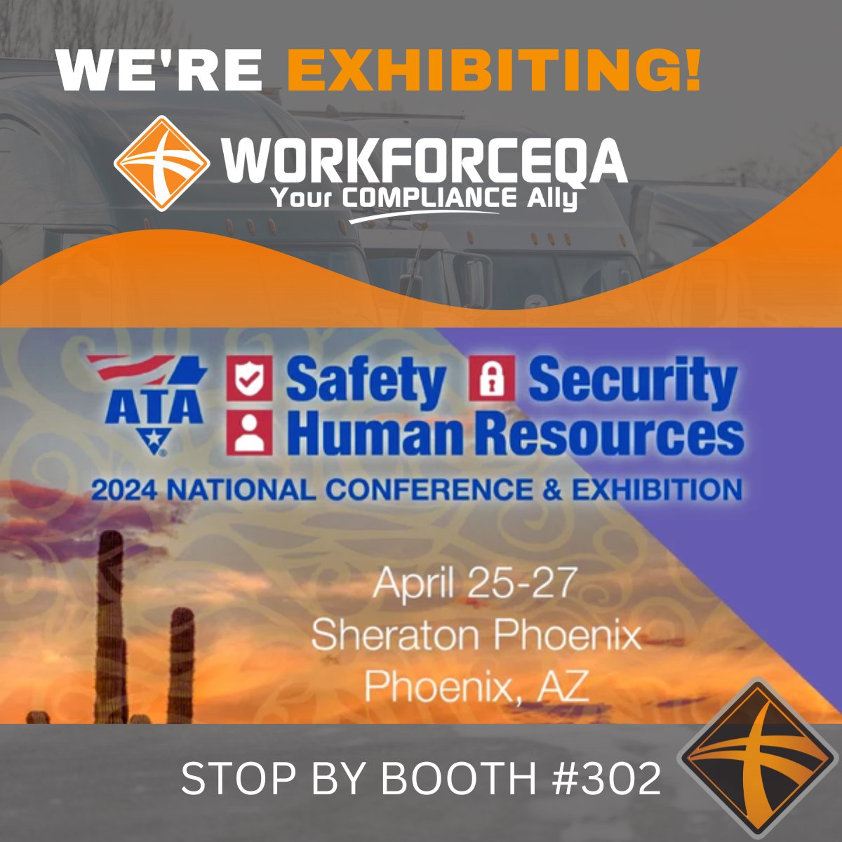 Visit WFQA at Booth 302 in the ATA Safety, Security & Human Resources (SSHR) Conference in Phoenix from April 25-27!  #trucking #drugtesting #backgroundscreening #SSHR24 #safety #compliancemanagement wfqa.com