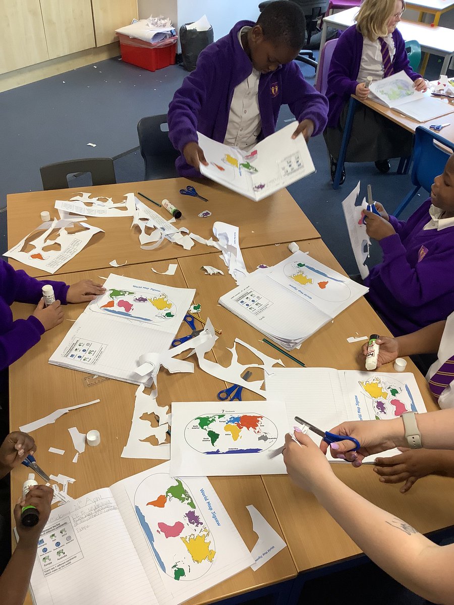 HaematiteEPS's tweet photo. Today in Gill class we used the different continents to create a world map. We worked in groups to create a group world map and then created an individual world map for our books. https://t.co/zOoYKp429e