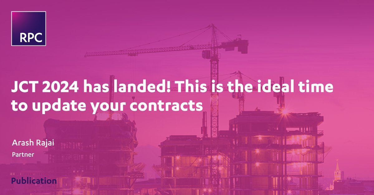 The JCT 2024 suite of contracts has arrived, with the Design and Build Contract being the first to be released. 📑 🏗️ Read our commentary here: bit.ly/4aTs3cH. #JCT2024 #JCT4 #Construction #JCT #RealEstate #ConstructionLaw #Disputes