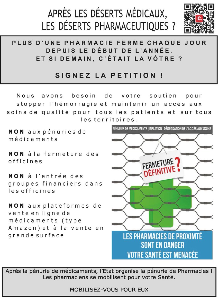 📣 Pétition | La #CPME34 soutient les pharmaciens de l'Hérault 🤝
👉 Plus d'une pharmacie ferme chaque jour depuis le début de l'année. 𝗘𝘁 𝘀𝗶 𝗱𝗲𝗺𝗮𝗶𝗻, 𝗰'é𝘁𝗮𝗶𝘁 𝗹𝗮 𝘃ô𝘁𝗿𝗲 ? 𝗦𝗜𝗚𝗡𝗘𝗭 𝗟𝗔 𝗣𝗘𝗧𝗜𝗧𝗜𝗢𝗡 !
<a href="/GarciasKaty/">Garcias Katy 🧪🧪💉💉</a> <a href="/GBlanvillain34/">Blanvillain Gregory</a>