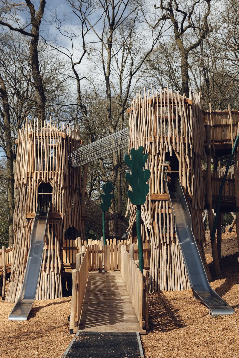 ChatsworthHouse's tweet photo. Our new woodland playground at the farmyard is now open! Climb our giant towers for a view of the tree tops, venture along high rope bridges and zoom down slides. Discover games inside the towers - accessible for everyone with our new pathways and ramp access. #chatsworth https://t.co/ynuj4rDI90