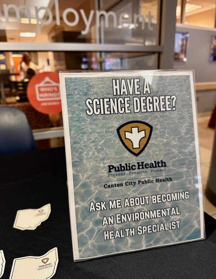 Maddy is at the @uakron today. Have a science degree? Stop by and talk to her about joining us as an #EnvironmentalHealthSpecialist. #cantonhealth #WorkforceDevelopment #REHS #EnvironmentalHealth