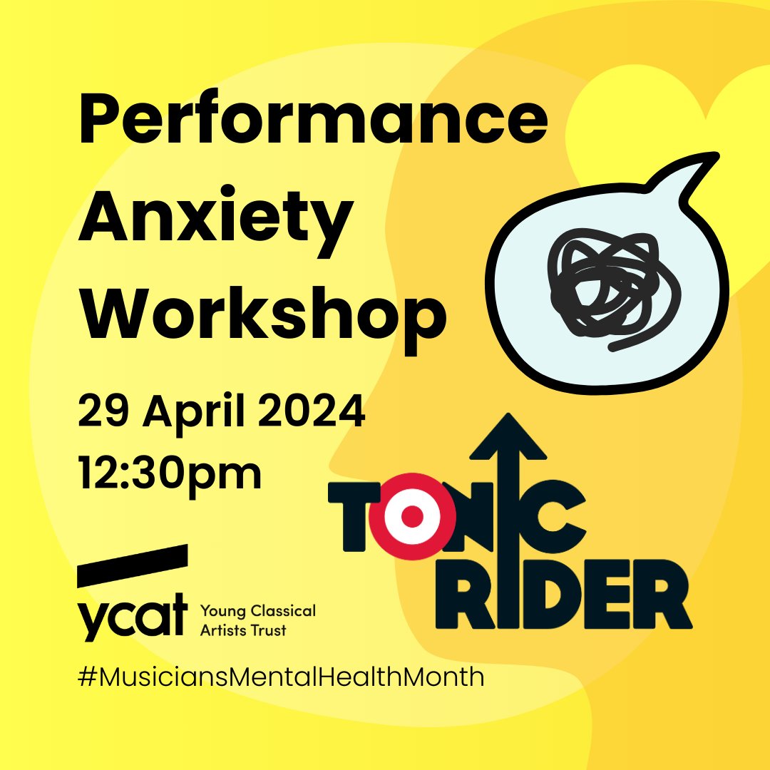 Today..

Join us and @YCATrust for a FREE online Music Performance Anxiety workshop

For more information and to register > tonicmusic.co.uk/post/ycat24

#MusiciansMentalHealthMonth #TonicRider #Performance #Anxiety #MentalHealth #Wellbeing