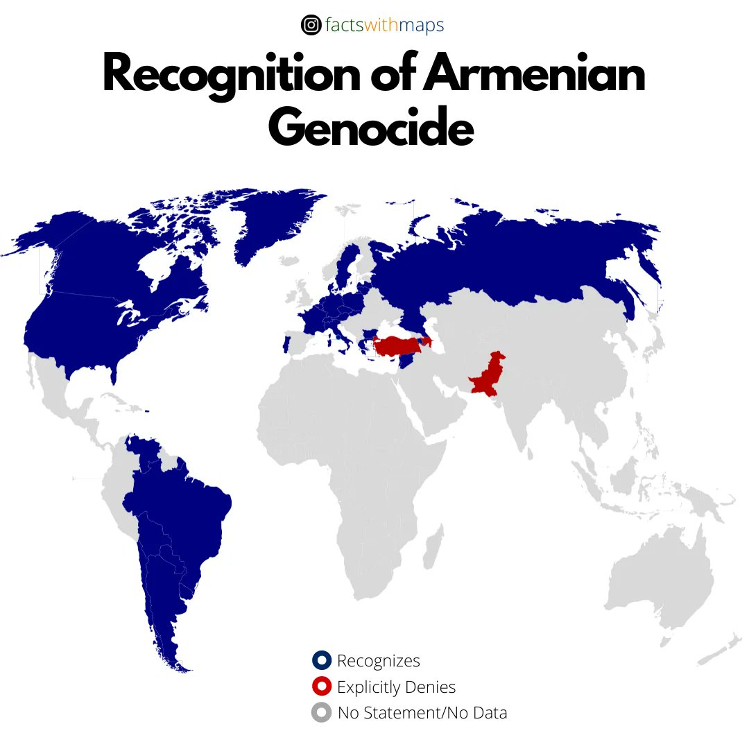 There are 34 countries that have officially recognized the Armenian Genocide. The only nations in the world actively denying it: Turkey and Azerbaijan.