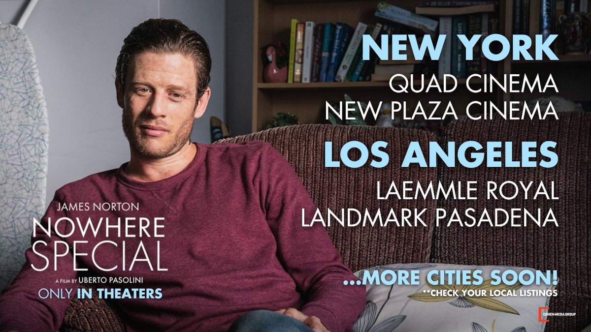 Starting Friday, NOWHERE SPECIAL arrives exclusively at New York's @QuadCinema and @NewPlazaCinema and in LA at @laemmleroyal and @LandmarkLTC's #Pasadena. Get your tickets today at cohenmedia.net.