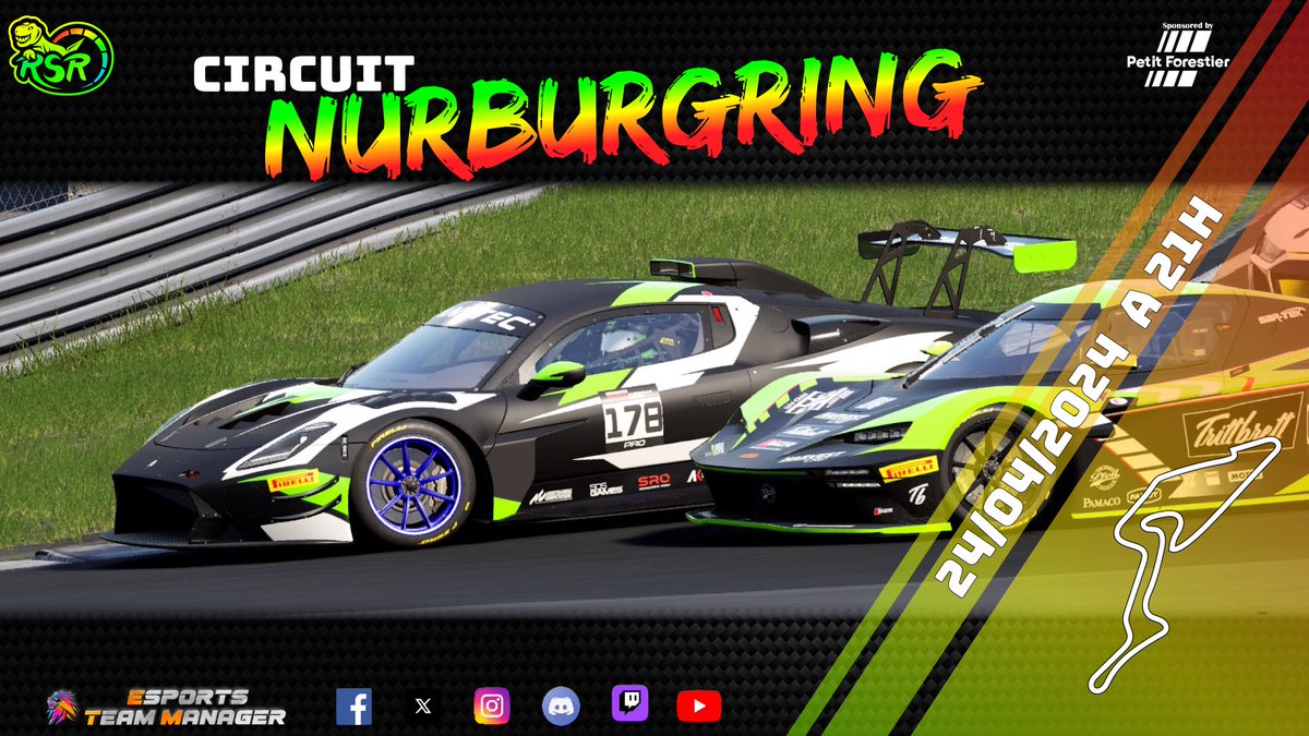 Afin de suivre la 4eme manche de la Raptor Competizione Series en format sprint sur le circuit de Nurburgring connectez vous avec Sacha ce soir à 21h sur : twitch.tv/rsr_sacha_coop…

#assettocorsacompetizione #esports #simracing #SprintRace