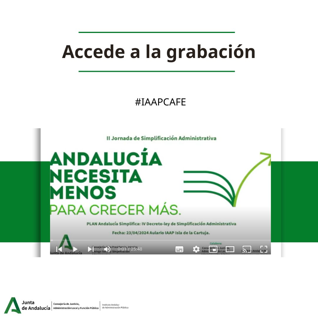 💻Accede a la grabación de la II Jornada de Simplificación Administrativa de la @AndaluciaJunta 

➡️youtube.com/playlist?list=…

#IAAP #ConsejeriaJusticia #JuntadeAndalucia #Jornada #SimplificacionAdministrativa