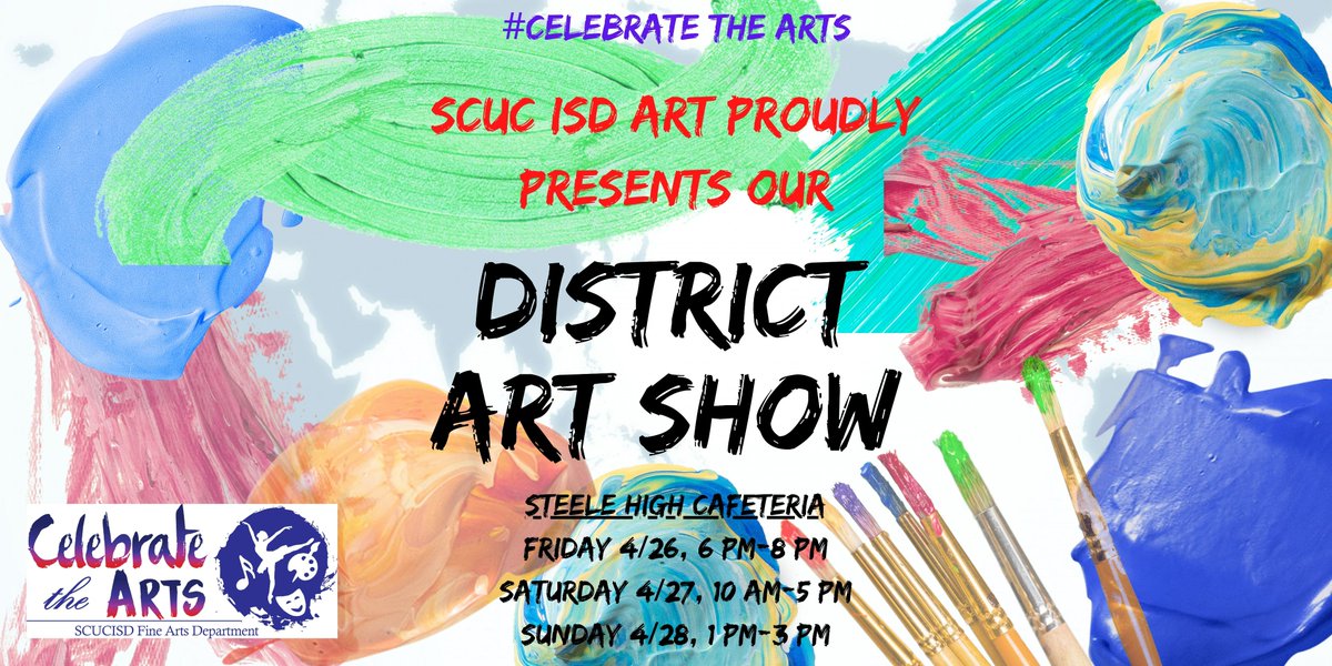 THIS WEEKEND is our highly anticipated District Art Show, in the cafeteria at Steele High School. Friday Grand Opening 6pm - 8pm, Saturday 10am - 5pm, and Sunday 1pm - 3pm. Please enter through the courtyard area closest to the gym and go straight into the cafeteria rather than