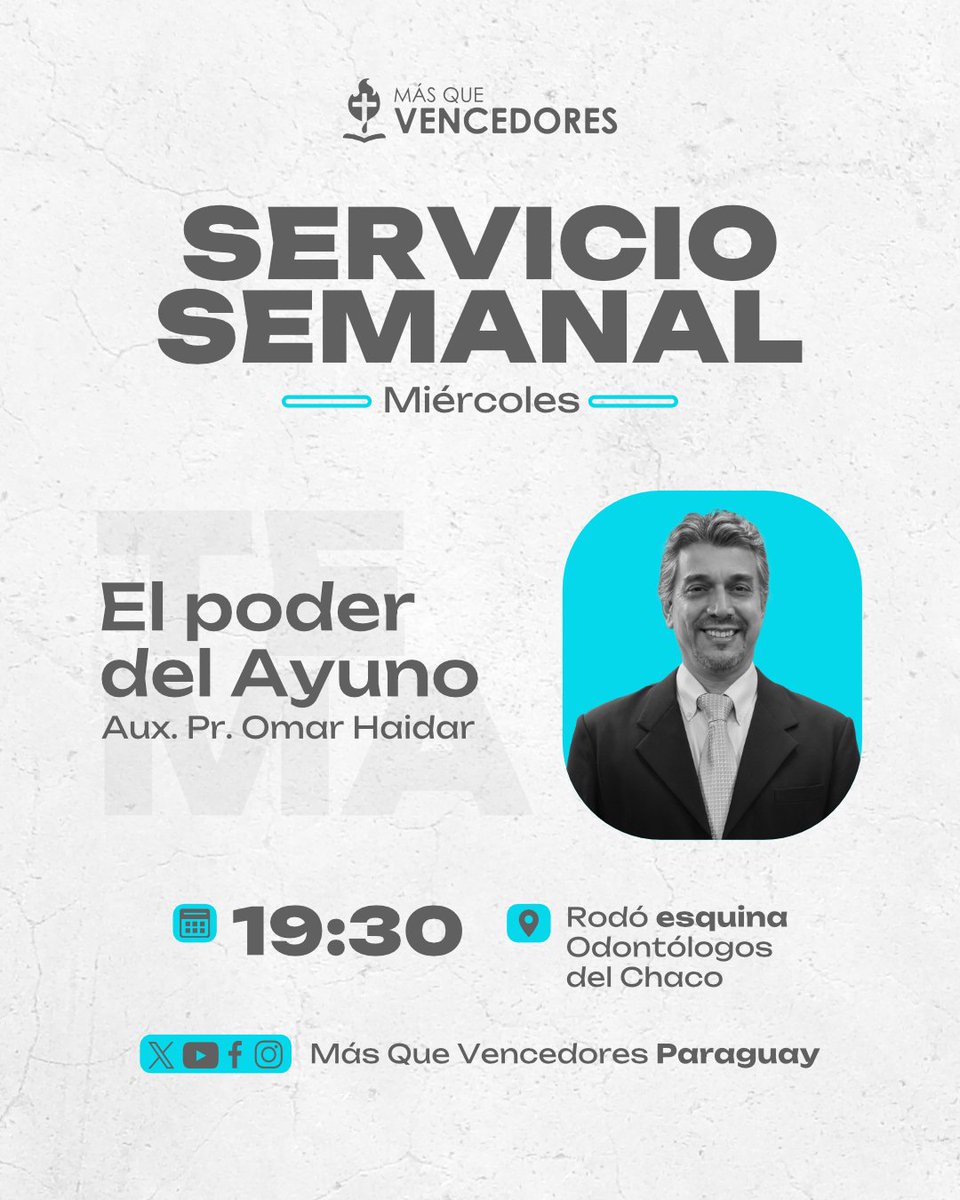 ¡Imperdible el mensaje que nos traerá el auxiliar pastoral Omar Haidar en el servicio de hoy! 🙌 ¡Les esperamos! #SomosFamiliaMQV