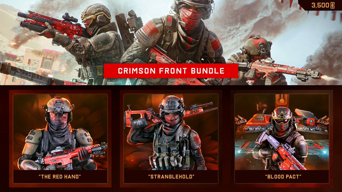 You still have a week to push the #Frontlines alongside your squad 🫡 Check out the Crimson Front bundle featuring “The Red Hand”, “Stranglehold” & “Blood Pact” all combined 🪖 and don’t forget to earn ribbons and unlock rewards to receive a discount in the #BF2042 store.