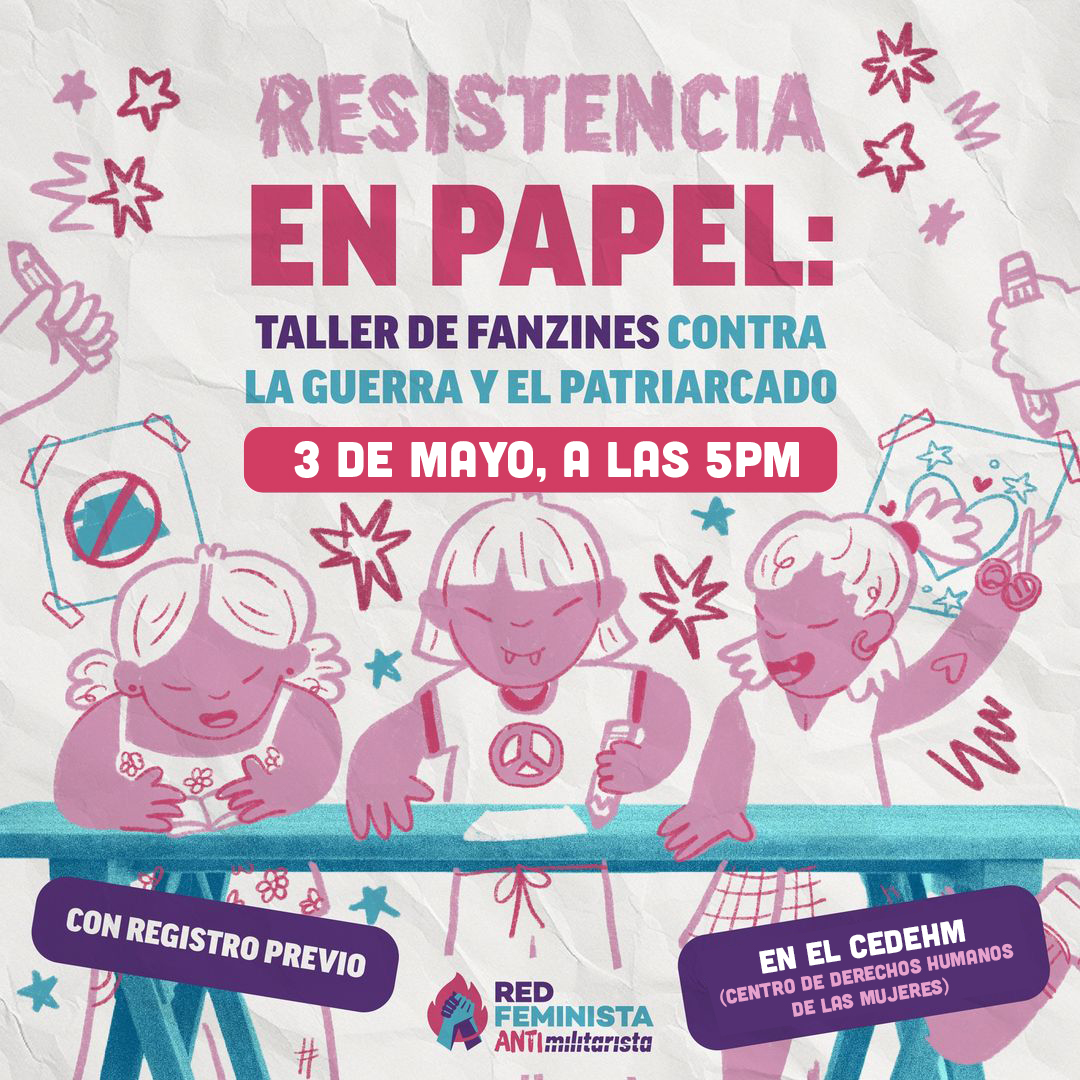 Te invitamos al taller gratuito para hacer fanzines contra la guerra y el patriarcado en el taller “Resistencia en papel”, impartido por la #RFAM 😉💜 ✨ TALLER GRATUITO ✨ 📆 Viernes 3 de mayo 📍CEDEHM 🕙 De 5 a 7 pm 📝 Regístrate en 👉🏽 surveymonkey.com/r/56F7FYN