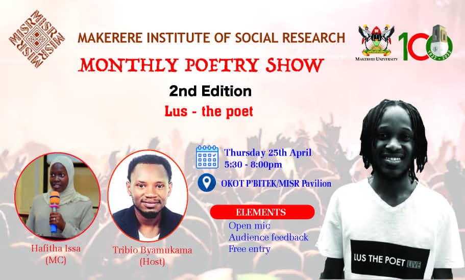 Do you want to see LUKE TERIX and SSEBO LULE on the same stage?.. the day is tomorrow 😊 in the second edition of @Makerere Institute of Research monthly poetry show....Come one Come All....Jangu Tutontome 🥰