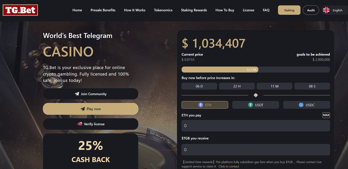 TGBet It's a game-changer in the world of cryptocasino gaming. With TGBet, you can not only play your favorite games, but also earn tokens through staking an presale! 🤩 Guess what’s more; they have an ongoing presale where you can buy tokens at a discounted price. Don't miss…
