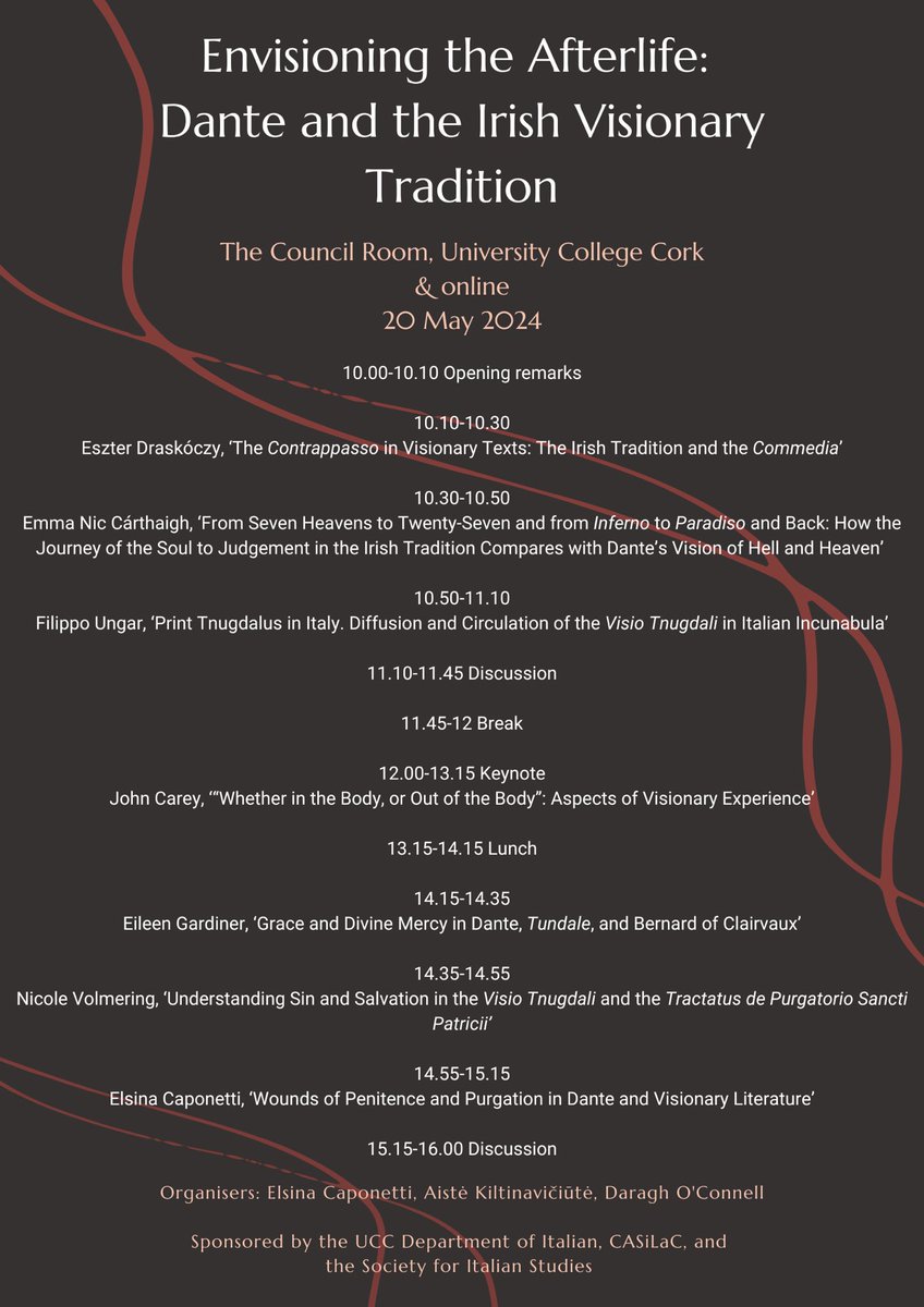 More great Dante events coming your way from the CDSI. Dante and the Irish Visionary Tradition! Well done @AKilti & Elsina! @uccsmghaeilge @CASiLaC_UCC @italian_ucc @Soc4ItalStudies @IrishResearch @CACSSSResearch1 @CACSSS1 @UCCResearch @UCC