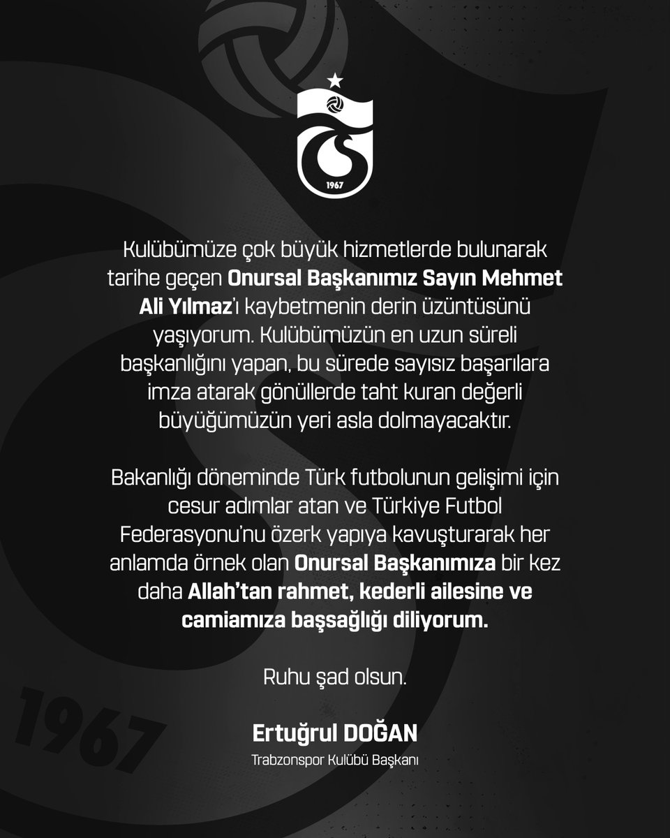 Başkanımız Ertuğrul Doğan’dan taziye mesajı

Kulübümüze çok büyük hizmetlerde bulunarak tarihe geçen Onursal Başkanımız Sayın Mehmet Ali Yılmaz’ı kaybetmenin derin üzüntüsünü yaşıyorum. Kulübümüzün en uzun süreli başkanlığını yapan, bu sürede sayısız başarılara imza atarak
