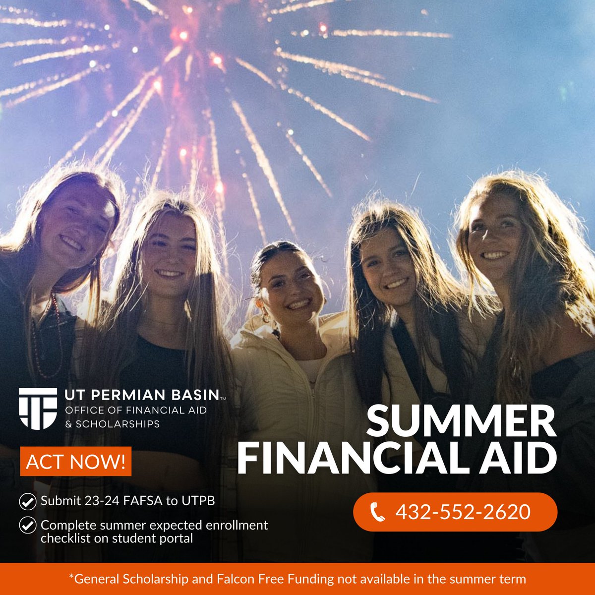 First 7 week summer classes begin May 13th. It is not too late to apply for summer financial aid. If you are planning to attend, make sure you complete the steps found in this post. #utpb #falconsup