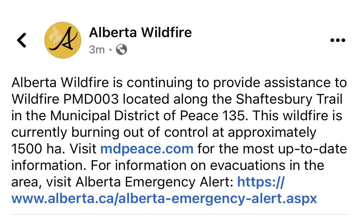 The Shaftesbury trail fire by Peace River and Grimshaw is still out of control this morning. #wildfire #peaceriver #grimshaw