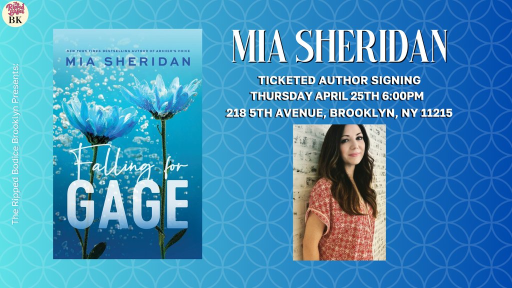 TOMORROW! We're hosting a #signing with Mia @MSheridanAuthor on Thursday, April 25th at 6pm at #TheRippedBodiceBK. 💙
⁠
🎟️Tickets include Falling for Gage, the new novel in the Pelion Lake series. 

📚️Signed books are available to order until April 17th for online shipping.