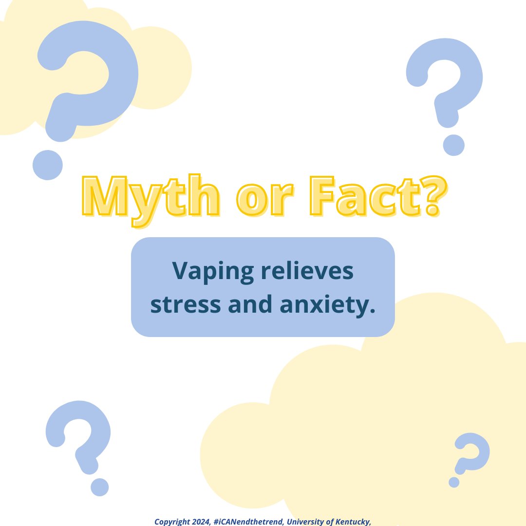 icanendthetrend's tweet photo. MYTH or FACT? Vapes have been advertised as a way to help with mental health issues, but we know that is a myth! 🧠 https://t.co/9toHBRGRl9