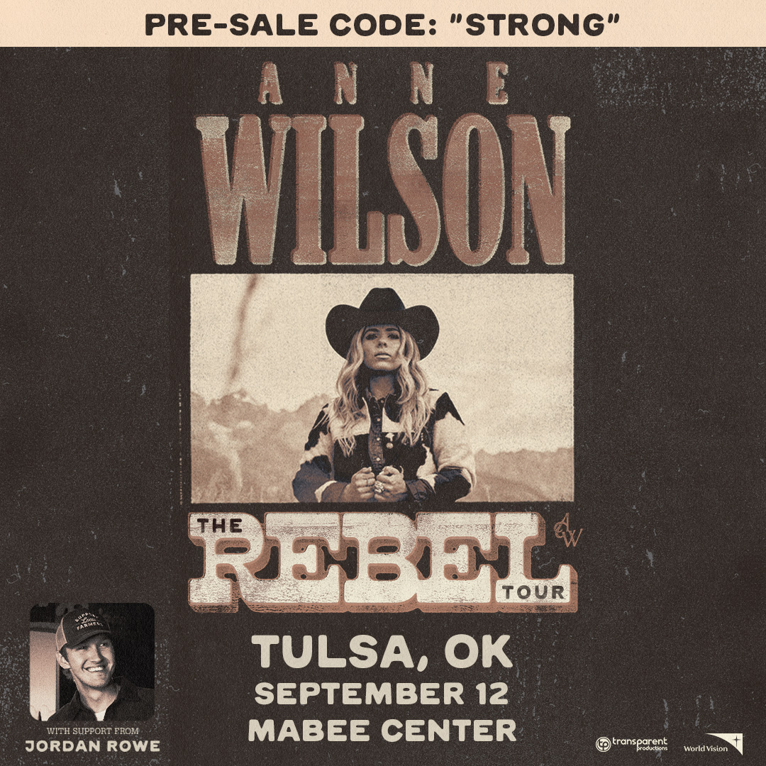 Use the pre-sale code “STRONG” to get your tickets for Anne Wilson and special guest Jordan Rowe on The REBEL Tour! Select your seats then choose 'Mabee Center Pre-Sale' under ‘Price’. Click ‘Add Tickets’ then enter the code! mabeecenter.com/event/annewils…