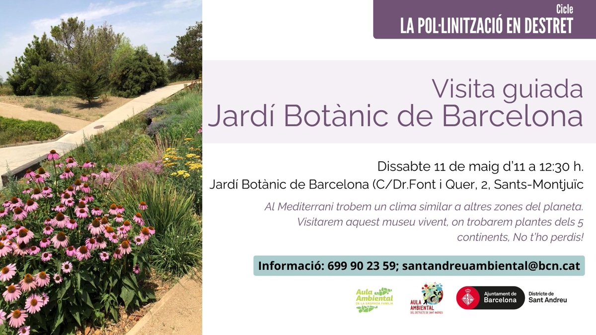 No et perdis l'oportunitat de visitar de forma guiada el jardí botànic de Barcelona de forma gratuïta 🤩. Dissabte 11 de maig a les 11h. En aquest museu vivent hi trobarem plantes dels 5 continents 🌻🌸🌷🌹🌺. Inscriu-te 👉 aulambiental.org/inscripcions-p… #ActivitatsAula