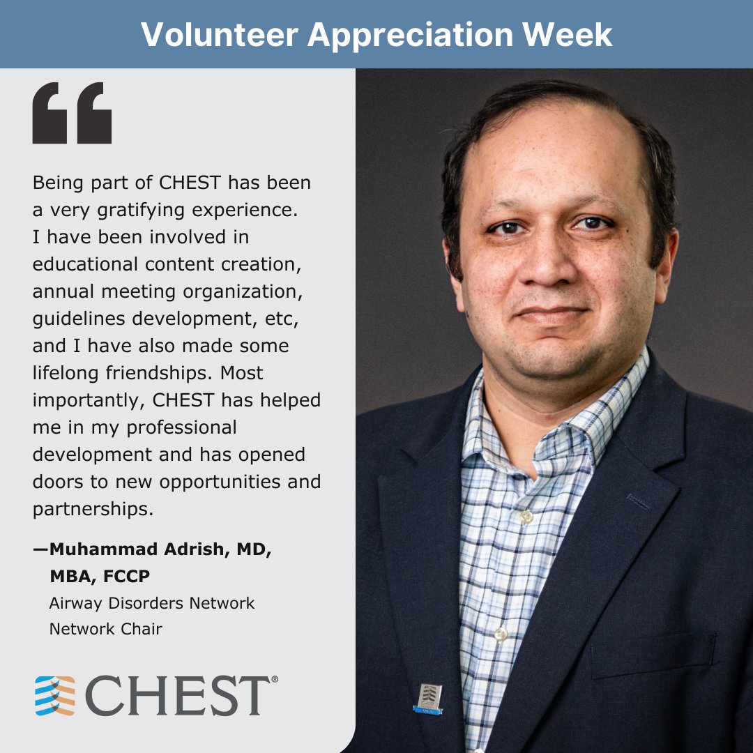 Continuing the celebration of #VolunteerAppreciationWeek, we're highlighting more of the CHEST Network Chairs who dedicate their time and expertise to lead and encourage future CHEST leaders. Visit the CHEST Networks page to explore the opportunities: hubs.la/Q02tHX_90