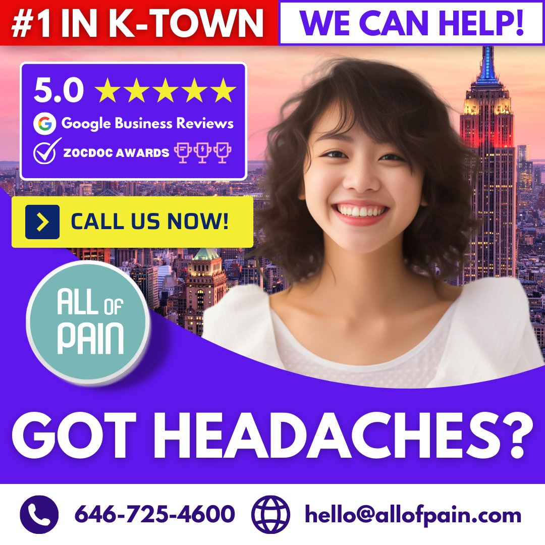 👩 Do headaches lower the quality of your life?⁠
⁠
Read more here...

l8r.it/Lcnx

#nyckoreatown #painmanagementnewyork #midtownwest #nycpainmedicine #midtownmanhattan #painmedicinenyc #painmanagementnyc #newyorkchinatown #koreatownnyc #マンハッタン #hudsonyards